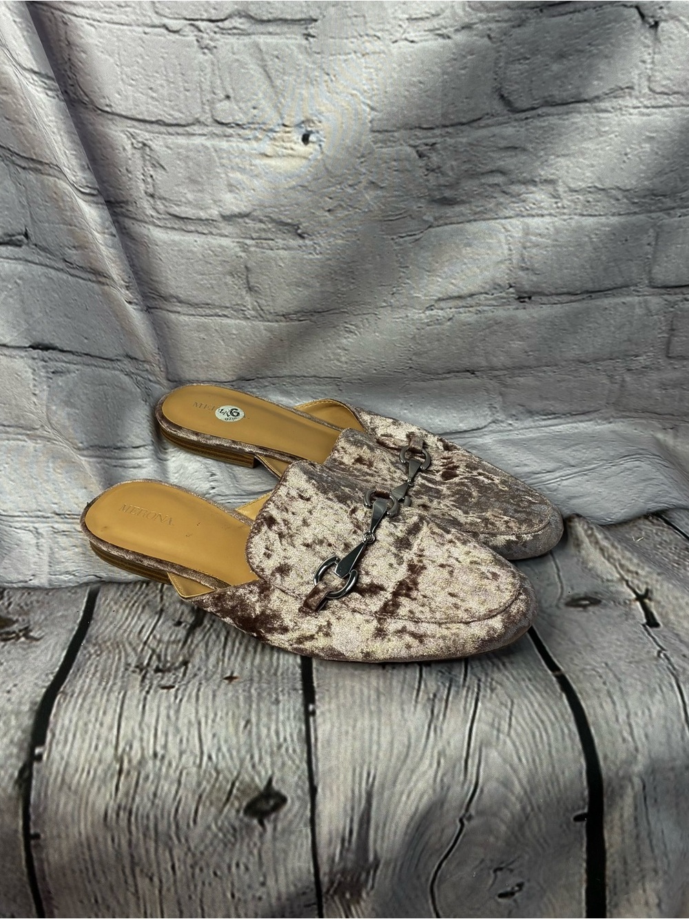 5/$20 Merona Women's Mule Slip On Loafer Flats Blush Pink Crushed Velvet Sz 9.5‎